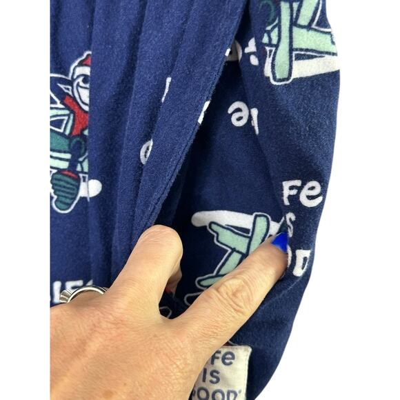 Life Is Good Navy Brushed Flannel Pajama Lounge Pants ADIRON SANTA JAKE Sz Large - Picture 3 of 6